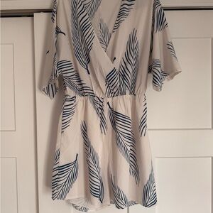 SHEIN Blue and White V-Neck Jumpsuit with Dolman Sleeves